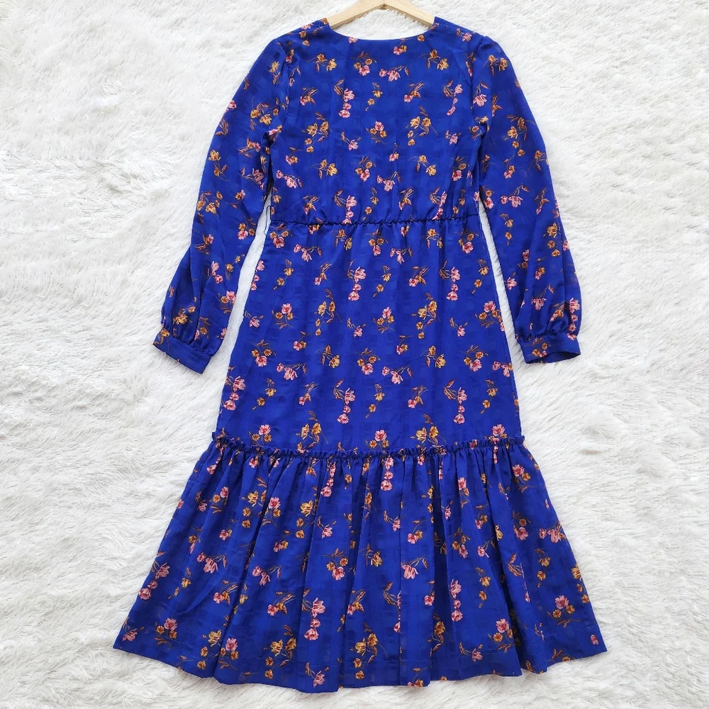 Draper James RSVP Blue Floral Long Sleeve Midi Dress - Picture 8 of 9